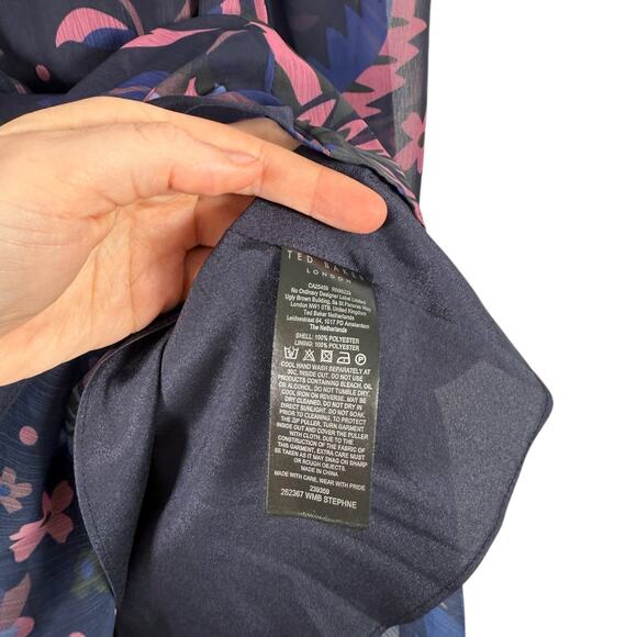 Ted Baker Stephanie Purple Floral Balloon Sleeve Blouse Preppy Womens 1 US 4 Sm - Picture 7 of 8